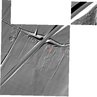 Shaded relief map of the ground around DN208SG, computed from Environment Agency LiDAR. The ground here sits at about 5 m above sea level and falls 15 m across the surrounding 800 m. Surface water reaching this point runs off ground lying to the south-south-east, 11.4 m higher.