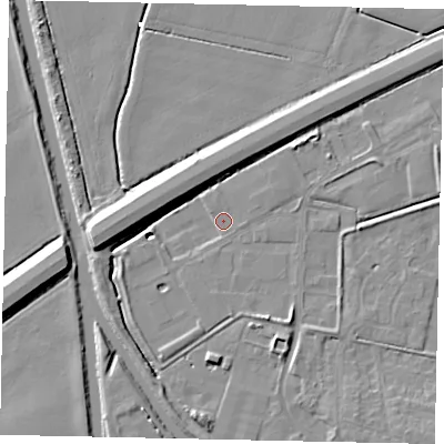 Shaded relief map of the ground around DN208UN, computed from Environment Agency LiDAR. The ground here sits at about 2 m above sea level and falls 9 m across the surrounding 800 m. Surface water reaching this point runs off ground lying to the south, 5.2 m higher.