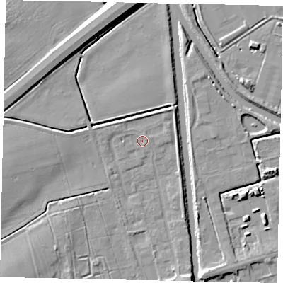 Shaded relief map of the ground around DN209FL, computed from Environment Agency LiDAR. The ground here sits at about 3 m above sea level and falls 7 m across the surrounding 800 m. Surface water reaching this point runs off ground lying to the east-north-east, 1.0 m higher.