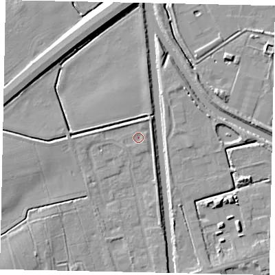Shaded relief map of the ground around DN209FN, computed from Environment Agency LiDAR. The ground here sits at about 3 m above sea level and falls 8 m across the surrounding 800 m. Surface water reaching this point runs off ground lying to the south-west, 4.6 m higher.