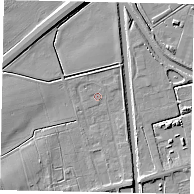 Shaded relief map of the ground around DN209FP, computed from Environment Agency LiDAR. The ground here sits at about 3 m above sea level and falls 8 m across the surrounding 800 m. Surface water reaching this point runs off ground lying to the south-west, 5.3 m higher.