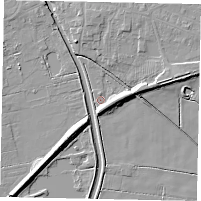 Shaded relief map of the ground around DN209HW, computed from Environment Agency LiDAR. The ground here sits at about 2 m above sea level and falls 9 m across the surrounding 800 m. Surface water reaching this point runs off ground lying to the south, 6.2 m higher.