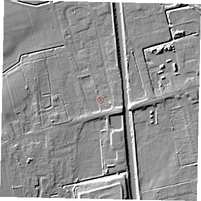 Shaded relief map of the ground around DN209JN, computed from Environment Agency LiDAR. The ground here sits at about 3 m above sea level and falls 9 m across the surrounding 800 m. Surface water reaching this point runs off ground lying to the south-east, 3.2 m higher.