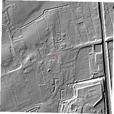 Shaded relief map of the ground around DN209JU, computed from Environment Agency LiDAR. The ground here sits at about 4 m above sea level and falls 8 m across the surrounding 800 m. Surface water reaching this point runs off ground lying to the west-south-west, 3.5 m higher.