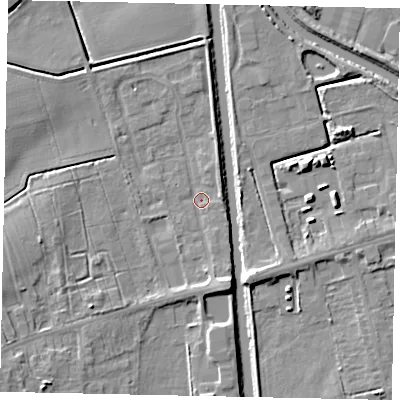 Shaded relief map of the ground around DN209LJ, computed from Environment Agency LiDAR. The ground here sits at about 2 m above sea level and falls 7 m across the surrounding 800 m. Surface water reaching this point runs off ground lying to the south-west, 4.7 m higher.