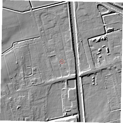 Shaded relief map of the ground around DN209LL, computed from Environment Agency LiDAR. The ground here sits at about 3 m above sea level and falls 8 m across the surrounding 800 m. Surface water reaching this point runs off ground lying to the south-east, 4.0 m higher.
