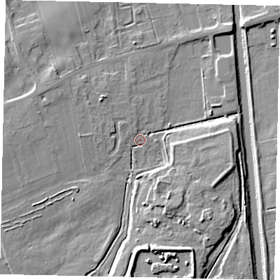 Shaded relief map of the ground around DN209LQ, computed from Environment Agency LiDAR. The ground here sits at about 4 m above sea level and falls 10 m across the surrounding 800 m. Surface water reaching this point runs off ground lying to the south-south-east, 8.4 m higher.