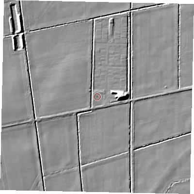 Shaded relief map of the ground around DN209PE, computed from Environment Agency LiDAR. The ground here sits at about 2 m above sea level and falls 10 m across the surrounding 800 m. Surface water reaching this point runs off ground lying to the west-south-west, 4.0 m higher.