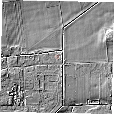 Shaded relief map of the ground around DN209PH, computed from Environment Agency LiDAR. The ground here sits at about 6 m above sea level and falls 9 m across the surrounding 800 m. Surface water reaching this point runs off ground lying to the west-north-west, 0.8 m higher.