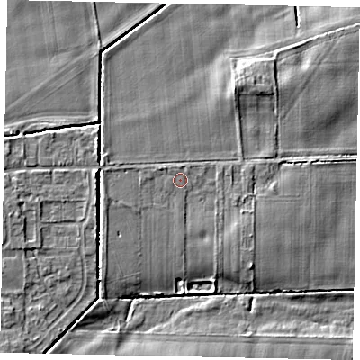 Shaded relief map of the ground around DN209PJ, computed from Environment Agency LiDAR. The ground here sits at about 5 m above sea level and falls 6 m across the surrounding 800 m. Surface water reaching this point runs off ground lying to the west-south-west, 1.4 m higher.