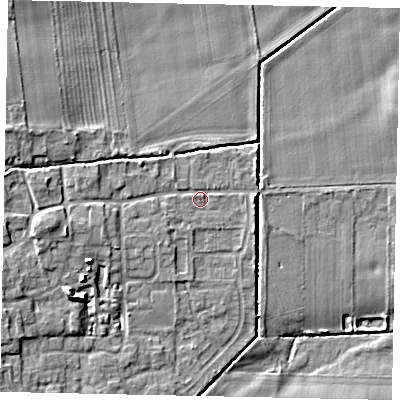 Shaded relief map of the ground around DN209PQ, computed from Environment Agency LiDAR. The ground here sits at about 6 m above sea level and falls 9 m across the surrounding 800 m. Surface water reaching this point runs off ground lying to the west-north-west, 2.2 m higher.