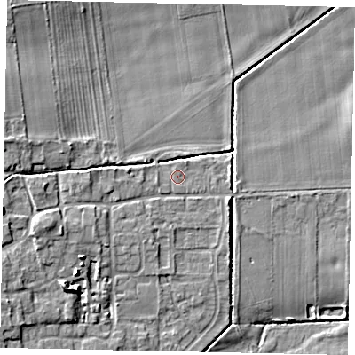 Shaded relief map of the ground around DN209QD, computed from Environment Agency LiDAR. The ground here sits at about 6 m above sea level and falls 9 m across the surrounding 800 m. Surface water reaching this point runs off ground lying to the south-west, 0.6 m higher.