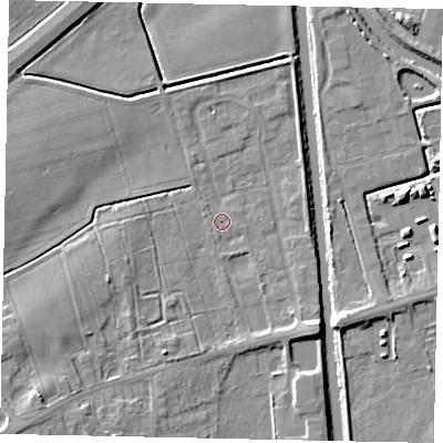 Shaded relief map of the ground around DN209RD, computed from Environment Agency LiDAR. The ground here sits at about 3 m above sea level and falls 8 m across the surrounding 800 m. Surface water reaching this point runs off ground lying to the south-west, 6.6 m higher.