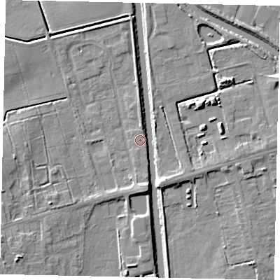 Shaded relief map of the ground around DN209RE, computed from Environment Agency LiDAR. The ground here sits at about 3 m above sea level and falls 7 m across the surrounding 800 m. Surface water reaching this point runs off ground lying to the south, 4.0 m higher.