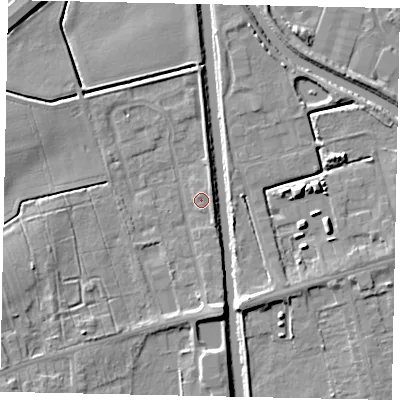 Shaded relief map of the ground around DN209RF, computed from Environment Agency LiDAR. The ground here sits at about 3 m above sea level and falls 7 m across the surrounding 800 m. Surface water reaching this point runs off ground lying to the west-south-west, 4.7 m higher.