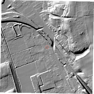 Shaded relief map of the ground around DN211AL, computed from Environment Agency LiDAR. The ground here sits at about 6 m above sea level and falls 33 m across the surrounding 800 m. Surface water reaching this point runs off ground lying to the north-east, 28.8 m higher.