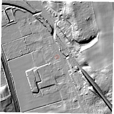 Shaded relief map of the ground around DN211AN, computed from Environment Agency LiDAR. The ground here sits at about 7 m above sea level and falls 32 m across the surrounding 800 m. Surface water reaching this point runs off ground lying to the east-south-east, 28.3 m higher.