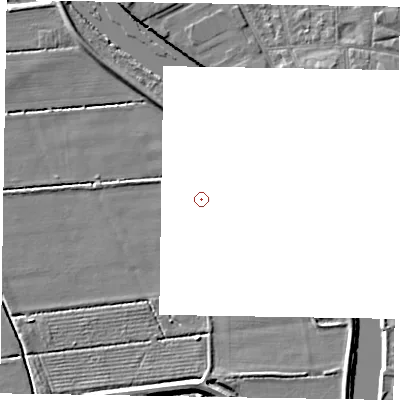 Shaded relief map of the ground around DN211AY, computed from Environment Agency LiDAR. and falls 6 m across the surrounding 800 m.