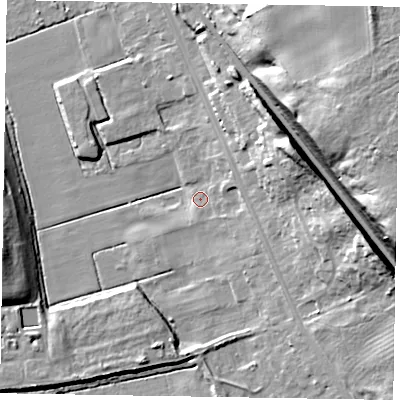 Shaded relief map of the ground around DN211EA, computed from Environment Agency LiDAR. The ground here sits at about 6 m above sea level and falls 33 m across the surrounding 800 m. Surface water reaching this point runs off ground lying to the east-south-east, 20.7 m higher.