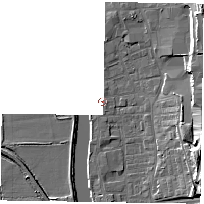 Shaded relief map of the ground around DN211GG, computed from Environment Agency LiDAR. The ground here sits at about 6 m above sea level and falls 17 m across the surrounding 800 m. Surface water reaching this point runs off ground lying to the north, 0.5 m higher.