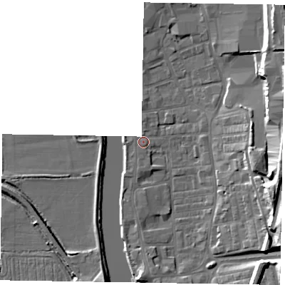 Shaded relief map of the ground around DN211LU, computed from Environment Agency LiDAR. The ground here sits at about 6 m above sea level and falls 18 m across the surrounding 800 m. Surface water reaching this point runs off ground lying to the east-south-east, 16.0 m higher.