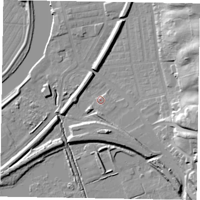 Shaded relief map of the ground around DN211NA, computed from Environment Agency LiDAR. The ground here sits at about 7 m above sea level and falls 34 m across the surrounding 800 m. Surface water reaching this point runs off ground lying to the east-south-east, 18.4 m higher.