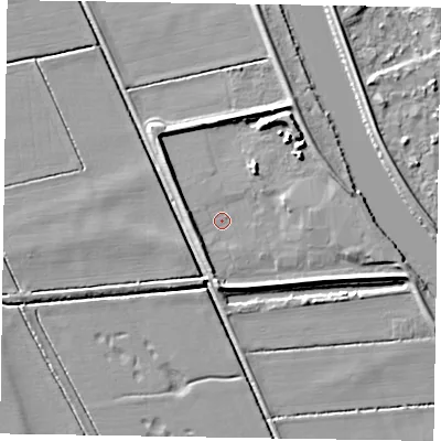 Shaded relief map of the ground around DN211NQ, computed from Environment Agency LiDAR. The ground here sits at about 4 m above sea level and falls 8 m across the surrounding 800 m. Surface water reaching this point runs off ground lying to the west, 2.9 m higher.