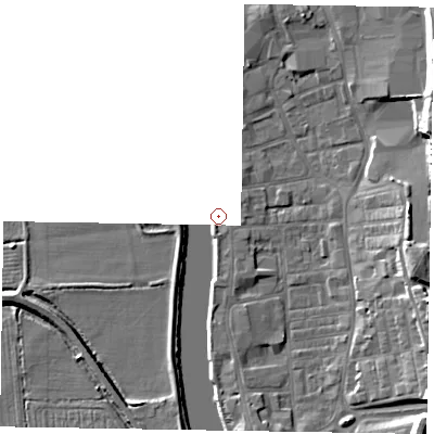 Shaded relief map of the ground around DN212AQ, computed from Environment Agency LiDAR. and falls 14 m across the surrounding 800 m. Surface water reaching this point runs off ground lying to the south, 3.3 m higher.