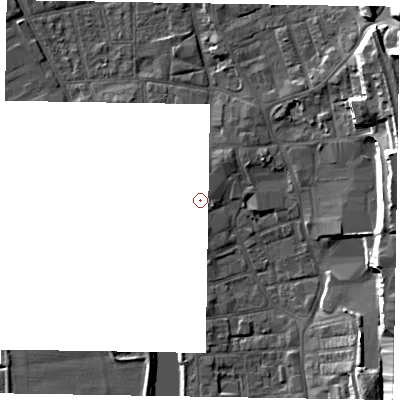Shaded relief map of the ground around DN212BX, computed from Environment Agency LiDAR. and falls 20 m across the surrounding 800 m. Surface water reaching this point runs off ground lying to the north-east, 1.4 m higher.