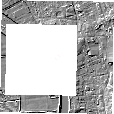 Shaded relief map of the ground around DN212DL, computed from Environment Agency LiDAR. and falls 8 m across the surrounding 800 m.