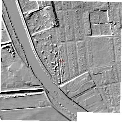 Shaded relief map of the ground around DN212FF, computed from Environment Agency LiDAR. The ground here sits at about 5 m above sea level and falls 9 m across the surrounding 800 m. Surface water reaching this point runs off ground lying to the north-north-west, 6.3 m higher.