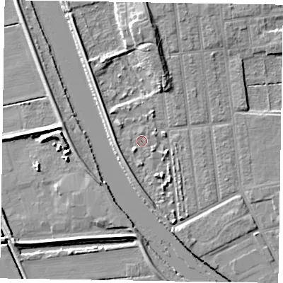Shaded relief map of the ground around DN212FG, computed from Environment Agency LiDAR. The ground here sits at about 5 m above sea level and falls 9 m across the surrounding 800 m. Surface water reaching this point runs off ground lying to the south, 2.0 m higher.
