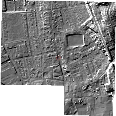 Shaded relief map of the ground around DN212FL, computed from Environment Agency LiDAR. The ground here sits at about 6 m above sea level and falls 25 m across the surrounding 800 m. Surface water reaching this point runs off ground lying to the north-east, 22.2 m higher.