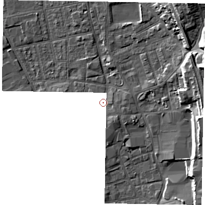 Shaded relief map of the ground around DN212JJ, computed from Environment Agency LiDAR. The ground here sits at about 6 m above sea level and falls 19 m across the surrounding 800 m. Surface water reaching this point runs off ground lying to the south-east, 1.9 m higher.