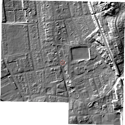Shaded relief map of the ground around DN212JU, computed from Environment Agency LiDAR. The ground here sits at about 7 m above sea level and falls 28 m across the surrounding 800 m. Surface water reaching this point runs off ground lying to the north-north-east, 1.4 m higher.