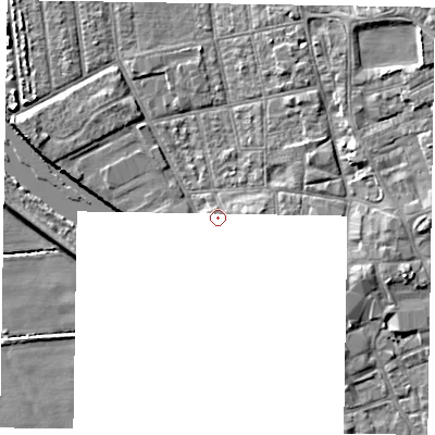Shaded relief map of the ground around DN212NF, computed from Environment Agency LiDAR. The ground here sits at about 6 m above sea level and falls 8 m across the surrounding 800 m. Surface water reaching this point runs off ground lying to the east, 1.5 m higher.