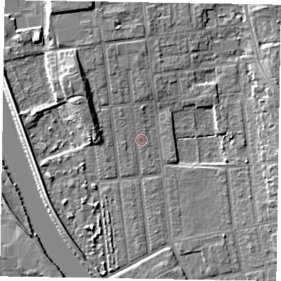 Shaded relief map of the ground around DN212PG, computed from Environment Agency LiDAR. The ground here sits at about 5 m above sea level and falls 7 m across the surrounding 800 m. Surface water reaching this point runs off ground lying to the north-north-west, 1.0 m higher.