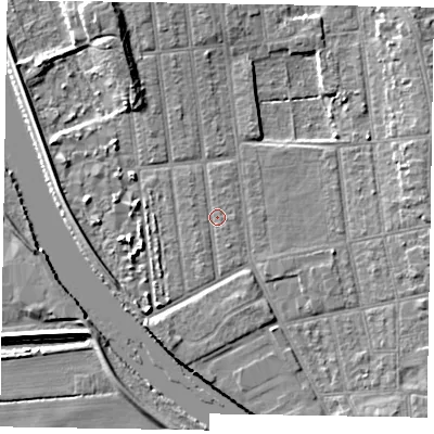 Shaded relief map of the ground around DN212PH, computed from Environment Agency LiDAR. The ground here sits at about 5 m above sea level and falls 8 m across the surrounding 800 m. Surface water reaching this point runs off ground lying to the east-north-east, 4.7 m higher.