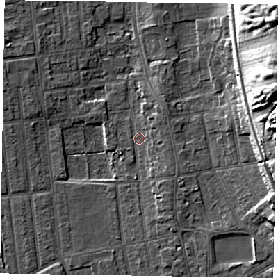 Shaded relief map of the ground around DN212SE, computed from Environment Agency LiDAR. The ground here sits at about 5 m above sea level and falls 30 m across the surrounding 800 m. Surface water reaching this point runs off ground lying to the east-south-east, 11.8 m higher.