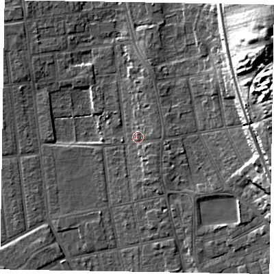 Shaded relief map of the ground around DN212SG, computed from Environment Agency LiDAR. The ground here sits at about 7 m above sea level and falls 30 m across the surrounding 800 m. Surface water reaching this point runs off ground lying to the east, 2.4 m higher.