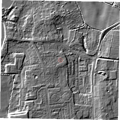 Shaded relief map of the ground around DN212TB, computed from Environment Agency LiDAR. The ground here sits at about 6 m above sea level and falls 8 m across the surrounding 800 m. Surface water reaching this point runs off ground lying to the south-south-west, 0.6 m higher.