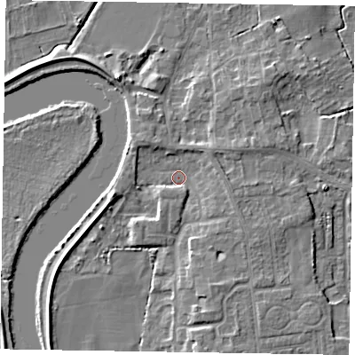 Shaded relief map of the ground around DN212TE, computed from Environment Agency LiDAR. The ground here sits at about 4 m above sea level and falls 6 m across the surrounding 800 m. Surface water reaching this point runs off ground lying to the south-east, 2.9 m higher.