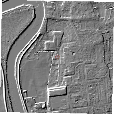 Shaded relief map of the ground around DN212TF, computed from Environment Agency LiDAR. The ground here sits at about 5 m above sea level and falls 7 m across the surrounding 800 m. Surface water reaching this point runs off ground lying to the south-south-west, 5.1 m higher.