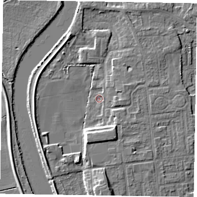Shaded relief map of the ground around DN212TY, computed from Environment Agency LiDAR. The ground here sits at about 4 m above sea level and falls 8 m across the surrounding 800 m. Surface water reaching this point runs off ground lying to the south-south-west, 5.1 m higher.