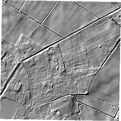 Shaded relief map of the ground around DN213BJ, computed from Environment Agency LiDAR. The ground here sits at about 4 m above sea level and falls 6 m across the surrounding 800 m. Surface water reaching this point runs off ground lying to the south-south-east, 1.0 m higher.
