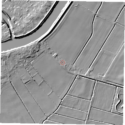 Shaded relief map of the ground around DN213DP, computed from Environment Agency LiDAR. The ground here sits at about 3 m above sea level and falls 7 m across the surrounding 800 m. Surface water reaching this point runs off ground lying to the west-north-west, 1.0 m higher.