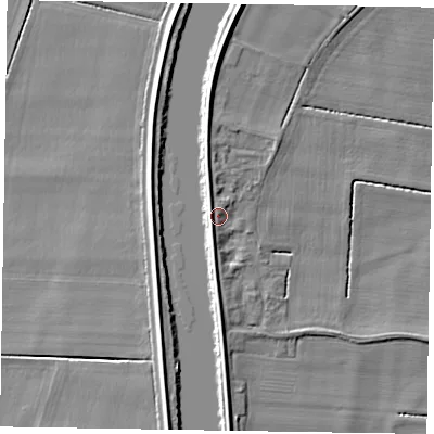 Shaded relief map of the ground around DN213DX, computed from Environment Agency LiDAR. The ground here sits at about 5 m above sea level and falls 6 m across the surrounding 800 m. Surface water reaching this point runs off ground lying to the north-north-east, 1.5 m higher.