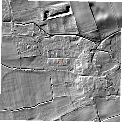 Shaded relief map of the ground around DN213PS, computed from Environment Agency LiDAR. The ground here sits at about 6 m above sea level and falls 10 m across the surrounding 800 m. Surface water reaching this point runs off ground lying to the east-south-east, 5.0 m higher.