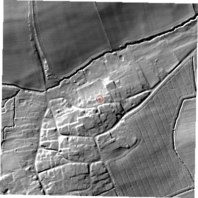 Shaded relief map of the ground around DN213QT, computed from Environment Agency LiDAR. The ground here sits at about 16 m above sea level and falls 17 m across the surrounding 800 m. Surface water reaching this point runs off ground lying to the south-south-east, 4.4 m higher.