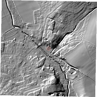 Shaded relief map of the ground around DN213UG, computed from Environment Agency LiDAR. The ground here sits at about 6 m above sea level and falls 18 m across the surrounding 800 m. Surface water reaching this point runs off ground lying to the north-north-east, 8.8 m higher.